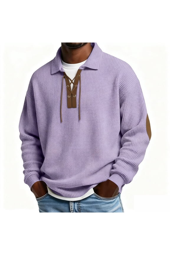 Mens Shirts Under $10 Mens Sweatshirts Waffle Texture Workout Exercise Pullover Relaxed Fit Plain Long Sleeve T Shirt with Elbow Patches