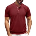 thumbnail image 1 of Mens Shirts Under $10 Mens Waffle Henley Shirts Basic T-Shirts 3 Button Solid Short Sleeve Summer Collarless Shirts Wine XL, 1 of 5