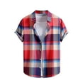 thumbnail image 1 of Mens Shirts Under $10 Plaid Shirt Men Summer Short Sleeve Button Down Shirts Vintage Lightweight Casual Collared T-Shirt Untucked Beach Outfit Red S, 1 of 5