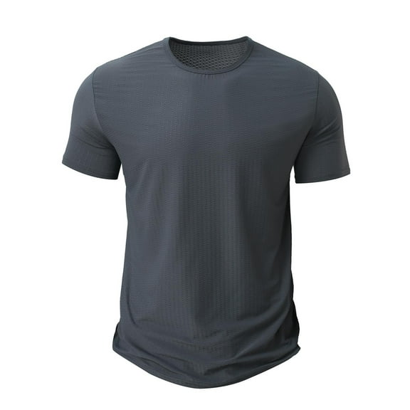Mens Shirts Under $10 Quick Dry Gym Shirt for Men Lightweight Breathable Fast Dry Textured Round Neck Summer Workout Tees Gray M