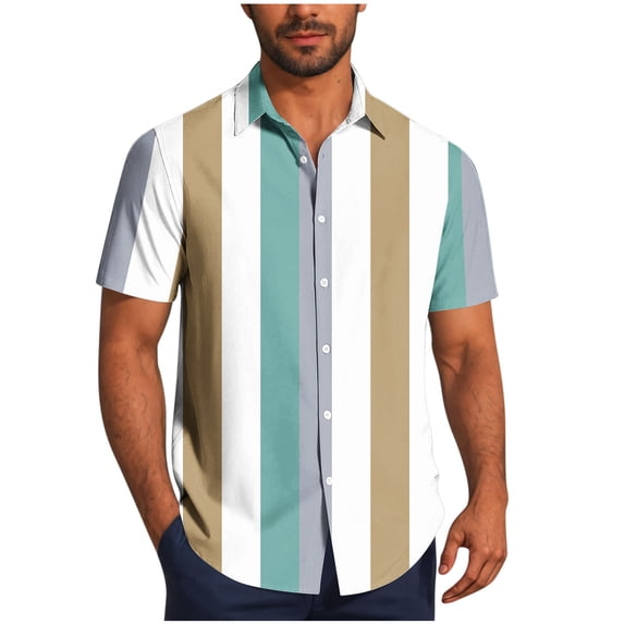 Mens Shirts Under $10 Shirts for Men Button Down Short Sleeve Shirt Casual Office Lapel Collar Shirt Summer Solid Color Tops with Pocket Gold L