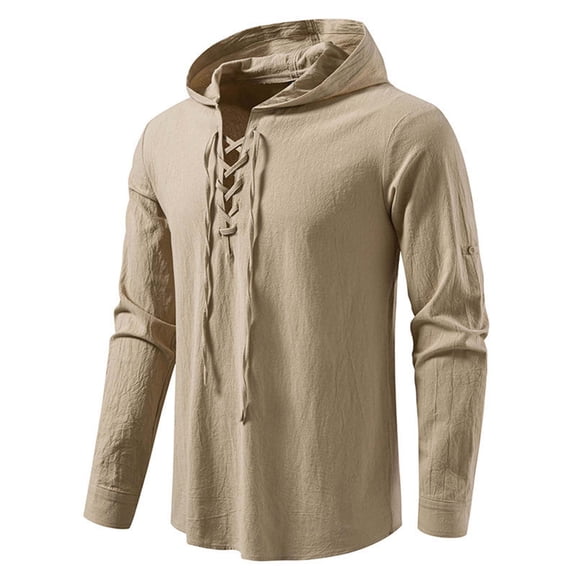 Mens Shirts Under $10 Shirts for Men Long Sleeve Vintage Hippie Lace Up Hip Hop Casual Viking Cotton Loose Oversized Blouses