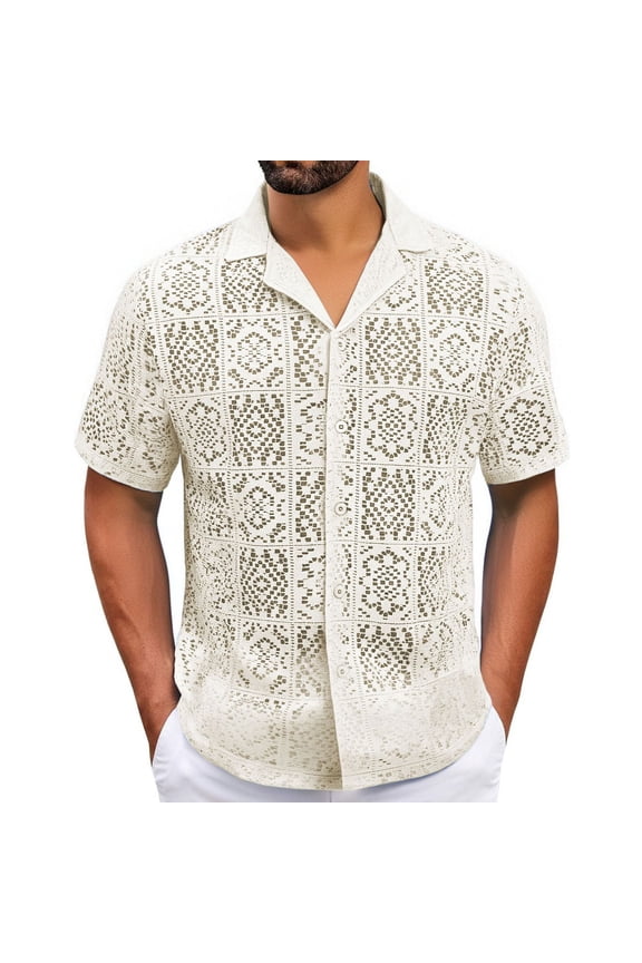 Mens Shirts Under $10 Shirts for Men Sheer Mesh Short Sleeve Button Down Fashion Shirts Lace Tee Sexy Breathable Undershirts Party Shirts