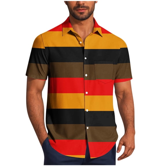 Mens Shirts Under $10 Striped Shirts for Men 2026 Summer Button Down Lapel Shirts Casual Short Sleeve Tee Tops Vacation Beach T Shirts Orange XXXL