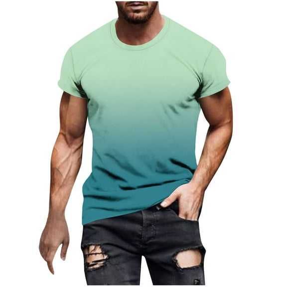 Mens Shirts Under $10 T-Shirt for Men - Men’s Gradient Short Sleeve T Shirts Summer Casual Street Fashion Tees Slim Fit Crewneck Tops