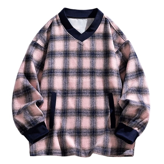Mens Shirts Under $10 V Neck Sweatshirt Women Oversized Plaid Fleece Pullover Sweatshirts Flannel Checkered Long Sleeve Hoodie with Pockets