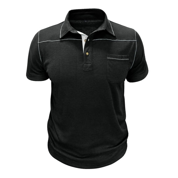 Mens Shirts Under 10 dollars! Mens Short Sleeve T-Shirts Lapel V Neck Casual Summer Shirts Loose Fit Blouses Fashion Pullover Tops Black S