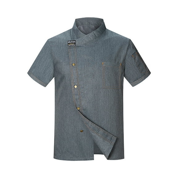 Mens Shirts,Unisex Chef Jacket Long Sleeve Kitchen Wear Contrasting Red Buttons Hotel Restaurant Cooking Apparel,Polo Shirts for Men,3XL,Grey