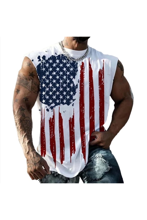Mens Shirts Us Flag Tank Top 4th of July Shirt Patriotic Sleeveless Graphic Muscle Shirts Workout Gym