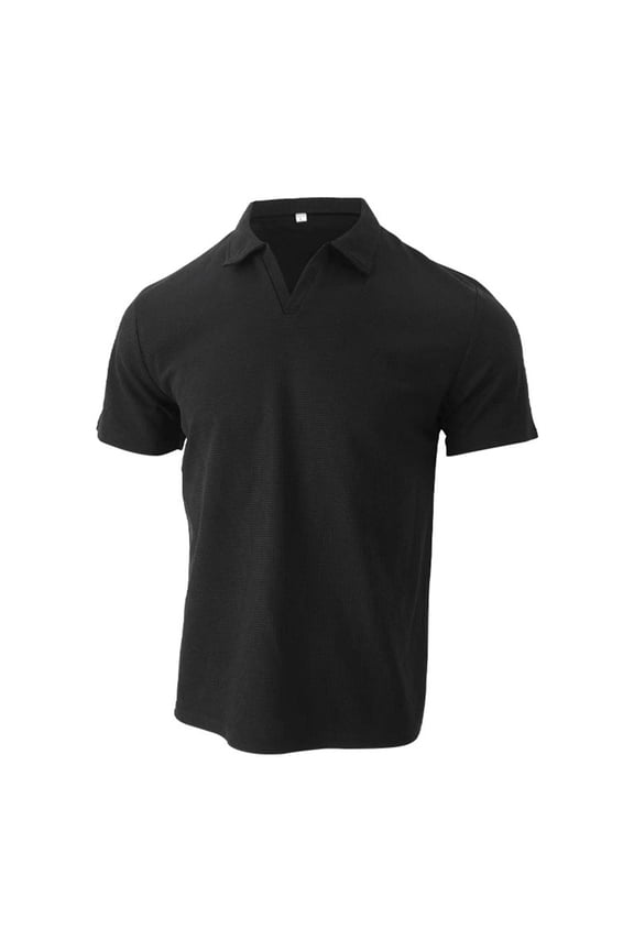 Mens Shirts V Neck Slim Fit Solid Short Sleeve Soft Mens Rugby Shirt,Black,M