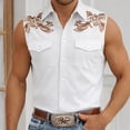 thumbnail image 1 of Mens Shirts Western Cowboy Print Geometric Sleeveless Casual Button Up Top Summer with Double Pockets Breathable White Shirt, 1 of 5