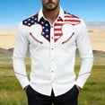 thumbnail image 1 of Mens Shirts Western Cowboy Print Long Sleeve Button Down Top Independence Day Casual Patriotic Shirt for Men White M, 1 of 5