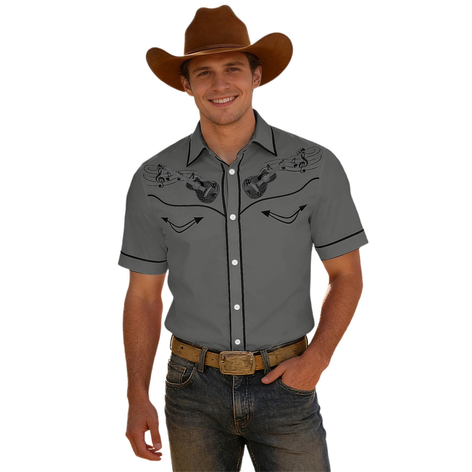 Mens Shirts Western Cowboy Short Sleeve Shirt for Casual Button Down ...