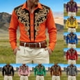 thumbnail image 1 of Mens Shirts Western Cowboys Printed Long Sleeve Button Lapel Top Casual Carnival Theme Classic Comfortable Shirt for Men Blue S, 1 of 4