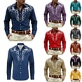 thumbnail image 1 of Mens Shirts Western Cowboys Printed Long Sleeve Button Lapel Top Casual Carnival Theme Classic Comfortable Shirt for Men Navy S, 1 of 5