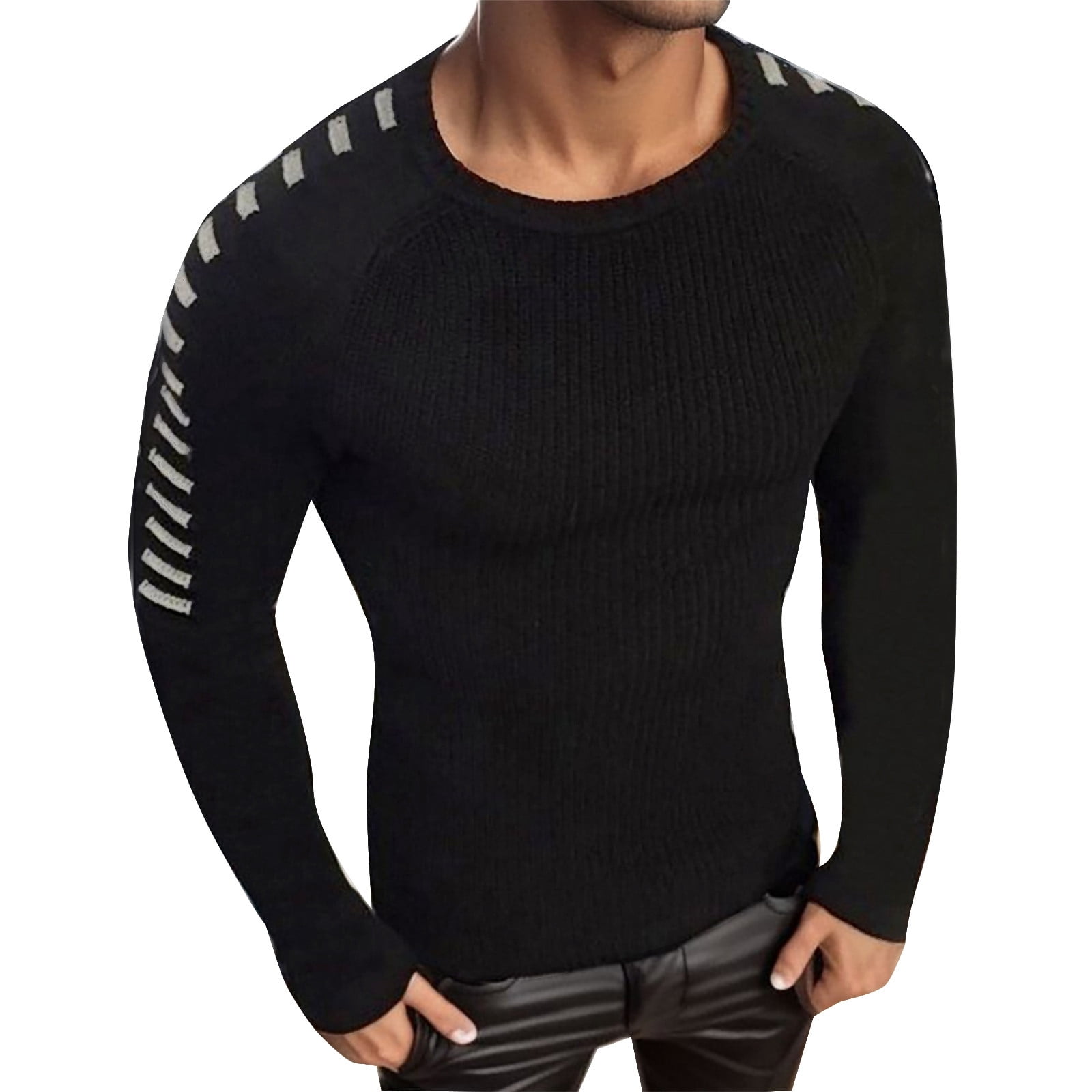 Mens Shirts Winter Long Sleeve Solid Knitted Sweatshirts Pullover Tops ...