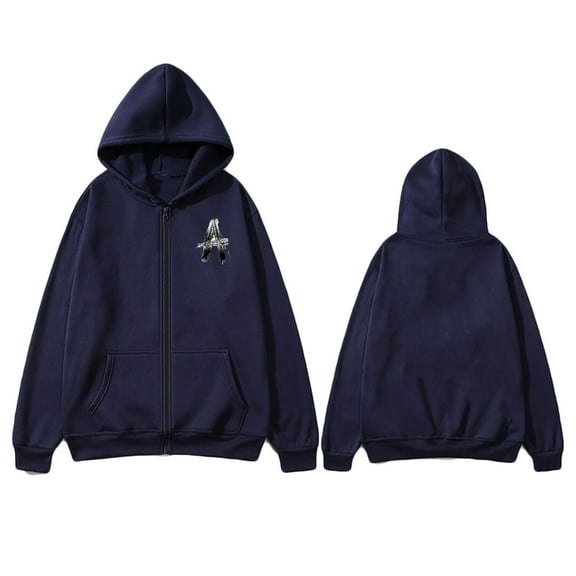 Mens Shirts Zipper Hooded Pockets Print Casual Long Sleeved Outwear Sweatshirts,Blouse for Men Black L