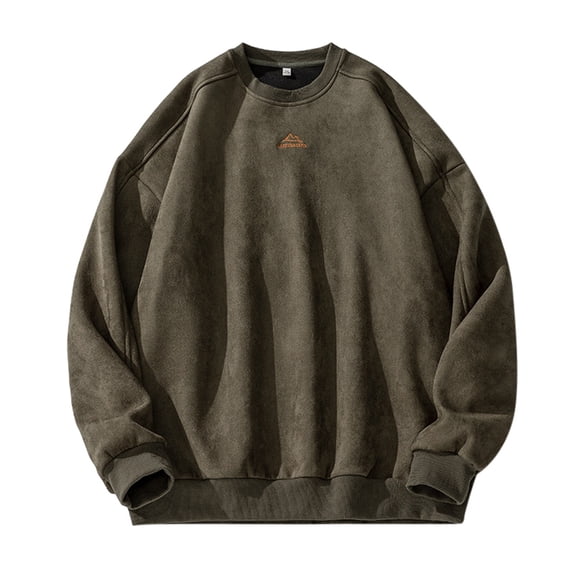 Mens Shirts and Winter Vintage Loose Trend Heavy Suede Crewneck Sweatshirts