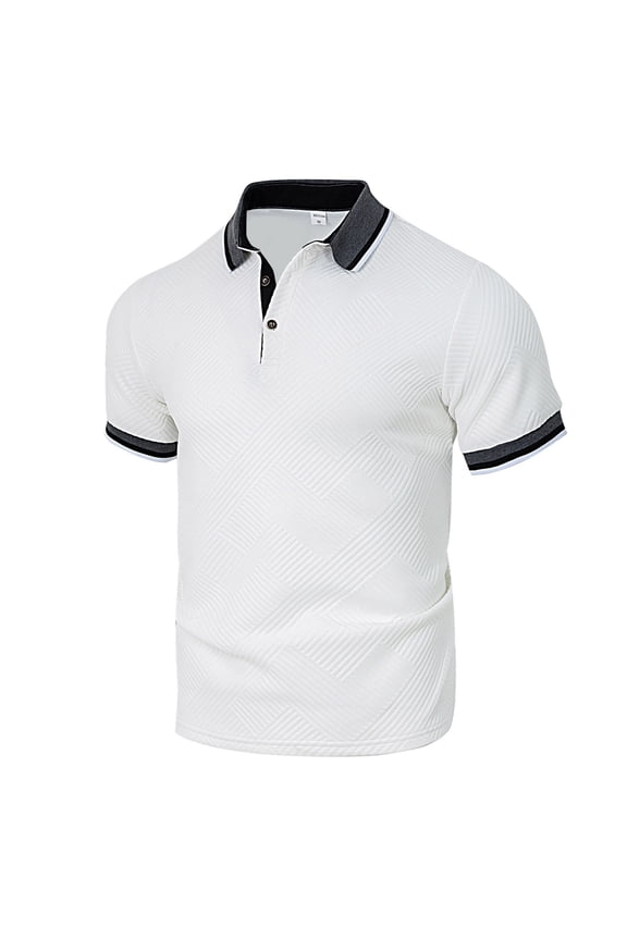 Mens Shirts foreign Trade Collared Contrast Color Short Sleeve Mens Athletic Tops,White,XL