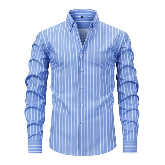 Mens Shirts formal Striped Slim Fit Lightweight Stretch Long Sleee Button Down Lapel Blouses Business Comfortable Men Dress Shirt Sky Blue1 M
