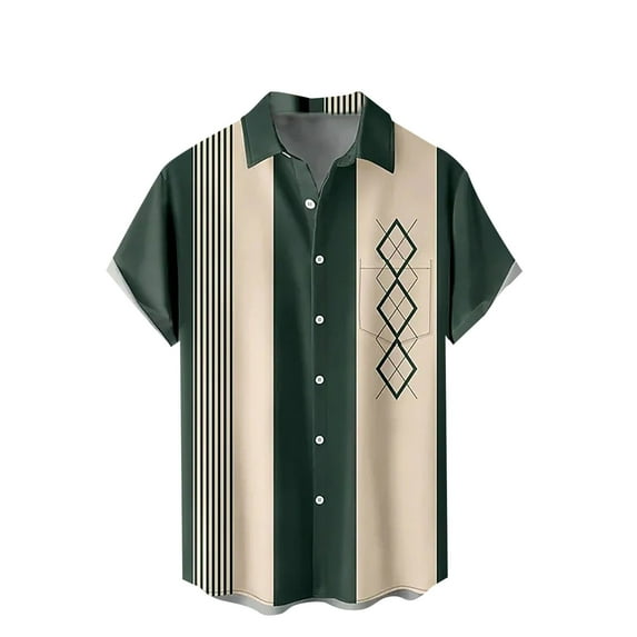 Mens Shirts with Pocket Button Down Loose Fit Summer Casual Tops Vintage Fifties Short Sleeve Collared Shirts