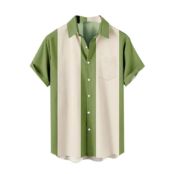 Mens Shirts with Pocket Button Down Loose Fit Summer Casual Tops Vintage Fifties Short Sleeve Collared Shirts