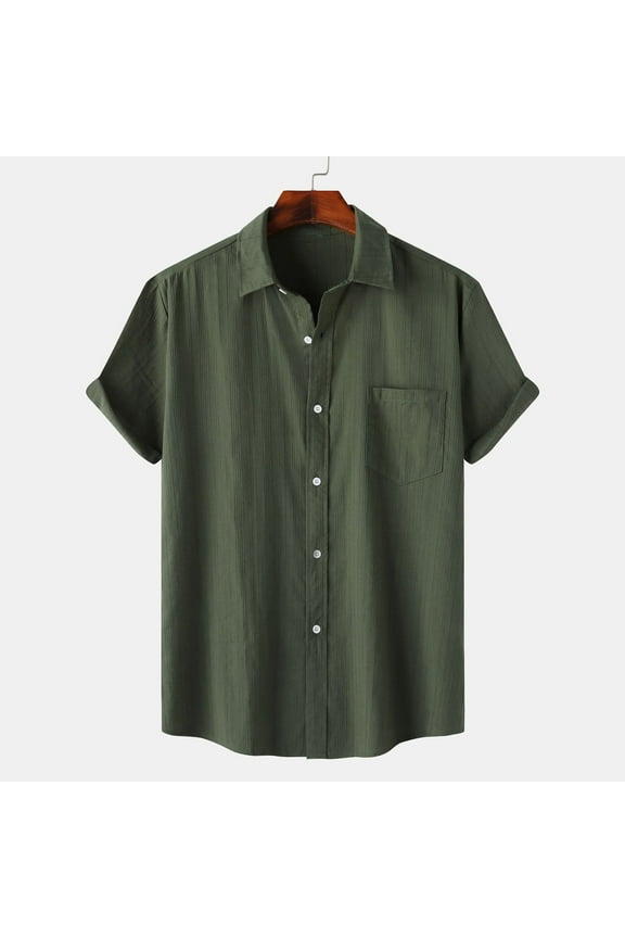 Mens Shirts with Pocket Lightweight Short Sleeve Button Up Collared Tshirts Shirt Casual Solid Loose Comfort Loungewear Tees Tops on Clearance