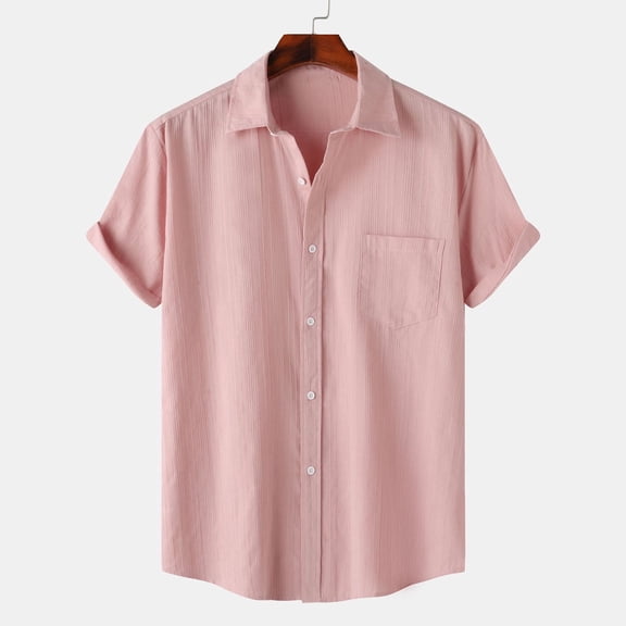 Mens Shirts with Pocket Lightweight Short Sleeve Button Up Collared Tshirts Shirt Casual Solid Loose Comfort Loungewear Tees Tops
