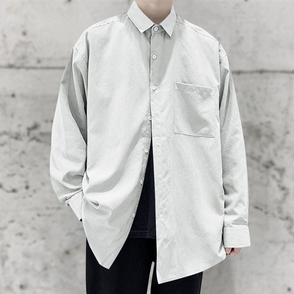 Mens Shirts with Pocket Long Sleeve T-Shirts Button-Down Collared Casual Solid Color Lightweight Loose Comfort Loungewear Beach Shackets Tops