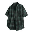 thumbnail image 1 of Mens Shirts with Pocket M-4X Plus Size Short Sleeve T-Shirts Button-Down Collared Casual Lightweight Plaid Printed Lapel Tees Tops, 1 of 7