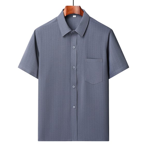 Mens Shirts with Pocket Short Sleeve Button-Down Collared T-Shirts Business Casual Solid Color Breathable Slim-Fit Work Tshirts Shirt