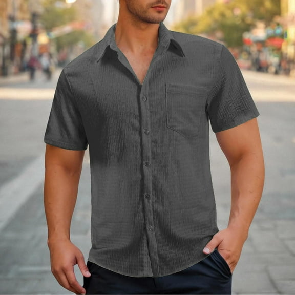Mens Shirts with Pocket and Collar T-Shirts Short Sleeve Button-Down Lightweight Solid Color Comfort Going-Out Beach Tshirts Tops Summer
