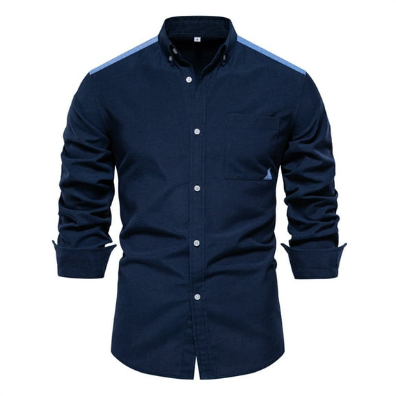 Mens Shirts with Pockets Long Sleeve Button Down Collared Cotton Blend T-Shirts Casual Solid Comfort Basic Slim Fit Business Work Tops Shirt