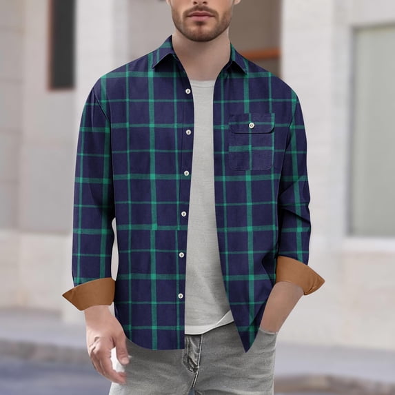 Mens Shirts with Pockets Long Sleeve Button-Down Collared Tshirts Shirt Casual Plaid Printed Loose Breathable Lapel Going-Out Work Shackets Tops