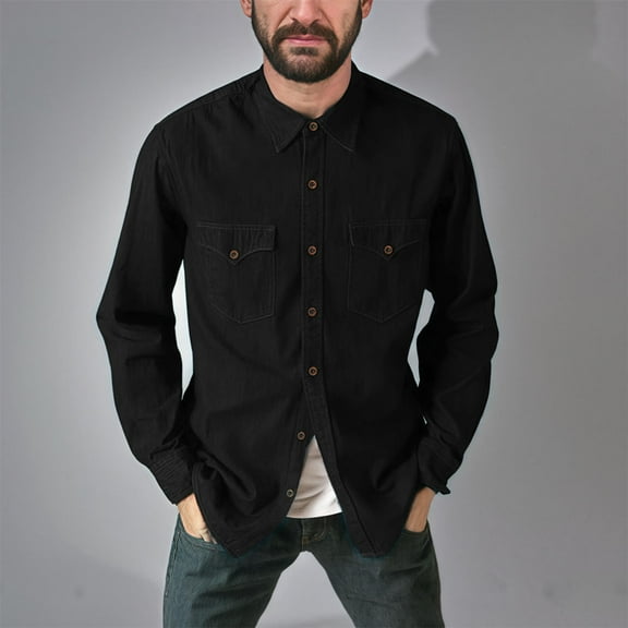 Mens Shirts with Pockets and Collar Tshirts Shirt Long Sleeve Button-Down T-Shirts Casual Solid Color Breathable Office Work Tees Tops