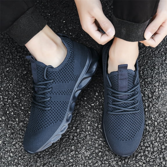 Mens Shoes Casual Sneakers Low Top Walking Shoes Breathable Mesh Sport Shoes Black Size 6.5