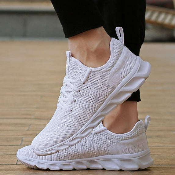 Mens Shoes Casual Sneakers Low Top Walking Shoes Breathable Mesh Sport Shoes White Size 6.5
