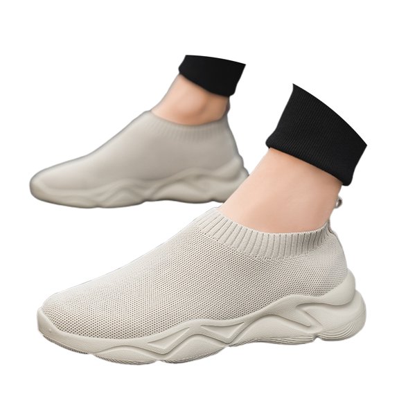 Mens Shoes,Men Knit On Platform Sneakers Breathable Mesh Upper Lightweight Athletic Walking Casual Comfort Fashionable Footwear,Shoes for Men,Beige,9