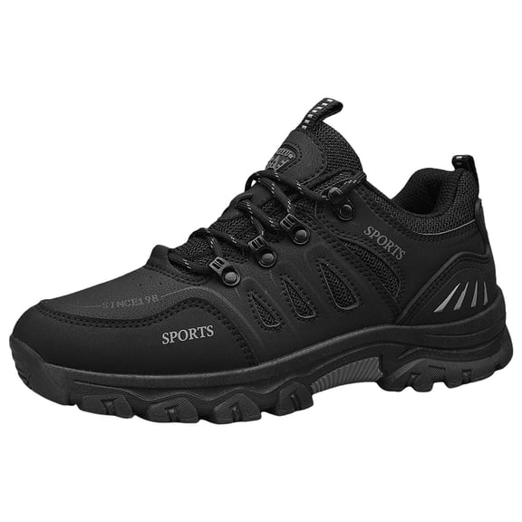 Mens Shoes,Men Outdoor Mountaineering Casual Sports Shoes Fashionable Pattern Thick Flat Bottom Comfort Lace Up Trekking Footwear,Shoes for Men,Black,9.5