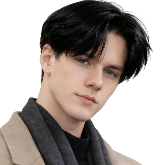 Mens Short Black Straight Wigs Natural Middle Part Synthetic Hair for Male Guy Halloween Cosplay Party Wigs