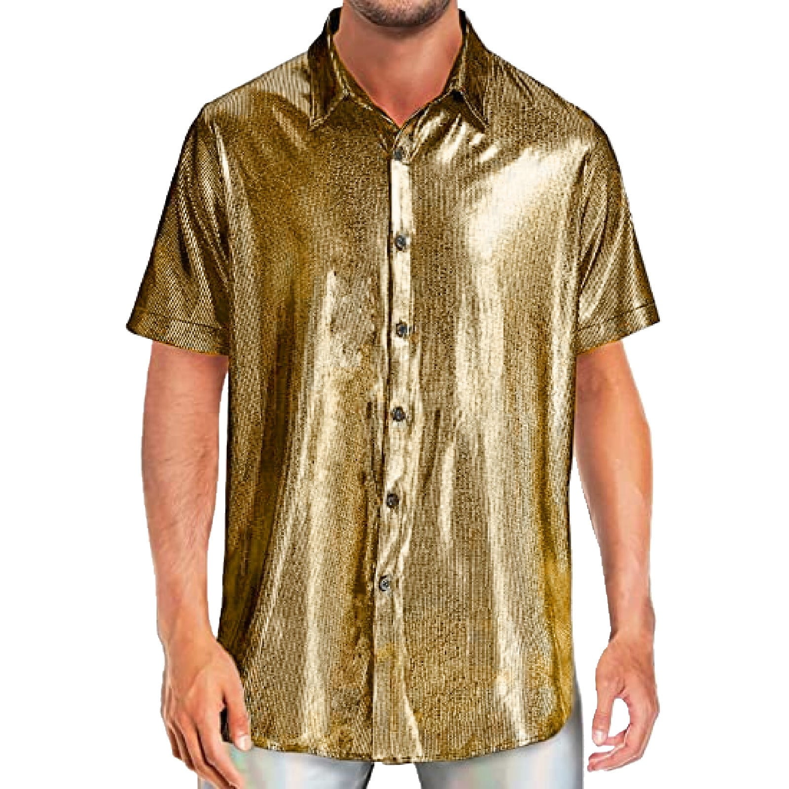 Short Sleeve Metallic Gold Mens Shirt Mens Short Sequin Sleeve Shirt Metallic Rave Button Front Shirt Short Sleeve Metallic Gold Mens Shirt Mens Short Sequin Sleeve Shirt Metallic Rave Button Front Shirt