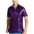 thumbnail image 1 of Mens Short Sequin Sleeve Shirt Metallic Rave Button Front Shirt Short Sleeve Party T Shirt Clubwear Trendy Casual Night Out Slim Fit Glossy Top,Purple,XL, 1 of 4
