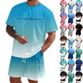 thumbnail image 1 of Mens Short Sets 2 Piece Outfits Short Sleeve Crew Neck T Shirts and Drawstring Wide Leg Shorts Summer Casual Beach Vacation Track Suits, M, 1 of 6