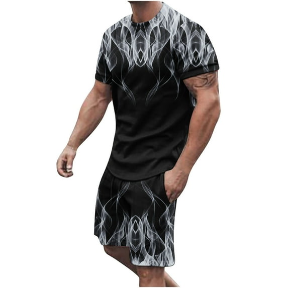 Mens Short Sets Round Neck Shirt 2 Piece Outfits Summer Fashion Tracksuits with Pockets
