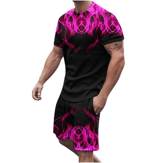 Mens Short Sets Round Neck Shirt 2 Piece Outfits Summer Fashion Tracksuits with Pockets
