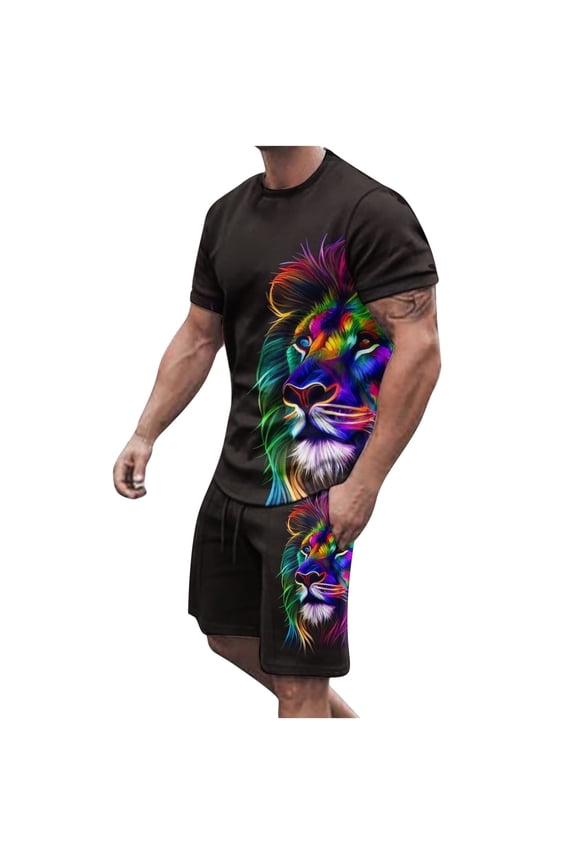 Mens Short Sets Round Neck Shirt 2 Piece Outfits Summer Fashion Tracksuits with Pockets