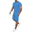 thumbnail image 1 of Mens Short Sets Summer Mens 2 Piece Outfits Mens Shorts Sets 2 Piece Outfits Short Sleeved Set Breathable Sports Set Solid Color with Five Point Shorts Round Neck Top Shirt Set, 1 of 5