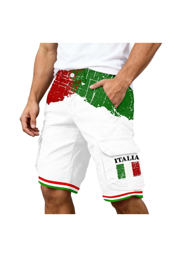 Mens Short Shorts Men's Summer Italian Print Casual Cargo Shorts with Pocket Design for Everyday Wear and Comfort White XL