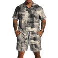 thumbnail image 1 of Mens Short Sleeve 2 Piece Sets Retro Texture Print Button Down Casual Summer Beach Vacation Shirt and Shorts Outfit, 1 of 6
