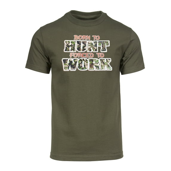 Mens Short-Sleeve Born to Hunt Forced to Work T-Shirt - Olive - Medium
